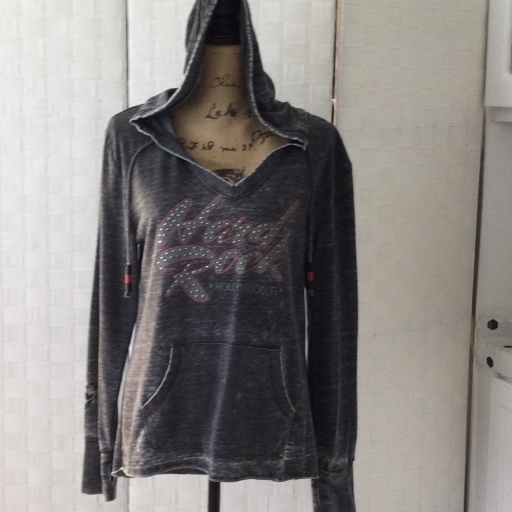 Woman’s Hard Rock Hoodie size L light weight color gray long sleeves . #661